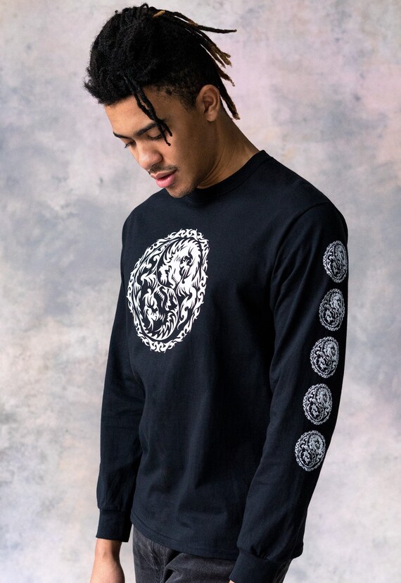 Yin Yang Dragons Long Sleeve T Shirt Taoism Chinese Japanese Etsy