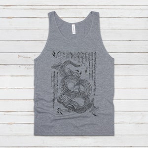 Japanese Tank Top Dragon Ryu Japan Traditional Chinese Ukiyo-e Dragon Naga Yoga Martial Arts Anime Manga Gym Mens Womens Printed Vest Cami Grey