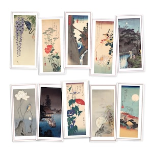 Japońskie karty okolicznościowe Ukiyo-e Art Urodziny Rocznica Luksusowy Długi zestaw 10 kart Drzeworyt Hiroshige Hokusai Życzenia Kaligrafia DL