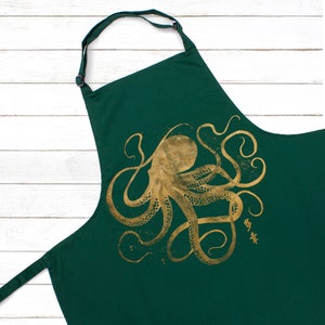 Octopus Japanese Calligraphy Printed Apron Baking Cooking Japan Anime Kraken Traditional Chef Womens Mens Full Length One Size Gifts Gift