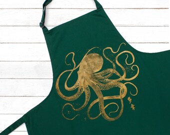 Pulpo Caligrafía japonesa Impreso Delantal Hornear Cocina Japón Anime Kraken Chef tradicional Mujeres Hombres Longitud completa Regalos de un tamaño Regalo