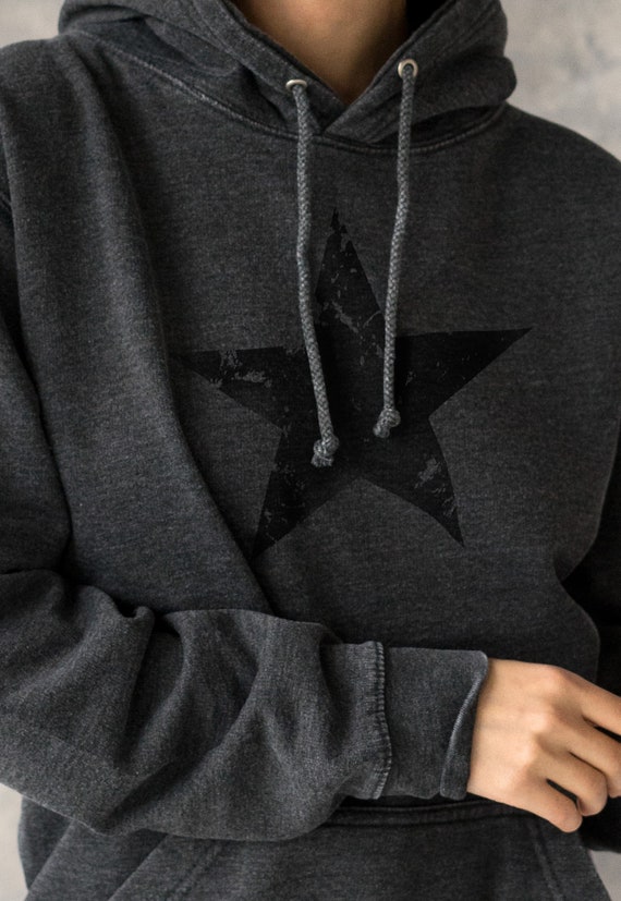 Black Distressed Star Hoodie Minimalist Abstract Geometric - Etsy