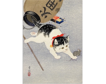 Japanese Kitten Art Print, Ohara Koson Ukiyo-e Woodblock (A3)