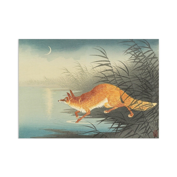 日本の浮世絵版画：月明かりの水辺の古邨狐（A3サイズ） - Etsy 日本