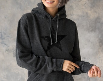 Black Distressed Star Hoodie Minimalist Abstract Geometric