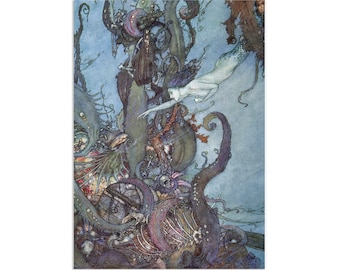 Mermaid Art Print: Edmund Dulac Vintage Illustration, Fairy Tale Princess