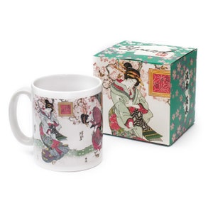 Japanese Ukiyo-e Art Mug Cup with a Box Boxed Woodblock Print Keisai Eisen Bijin Geisha Maiko Kimono Beautiful Cute Kawaii Japan Gift image 1
