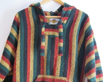 Vintage Earth Ragz Pullover Hoodie-Size XL Multi Colored Island Pattern Vertical Stripes-Two Hand Front Pocket...Reshopgoods