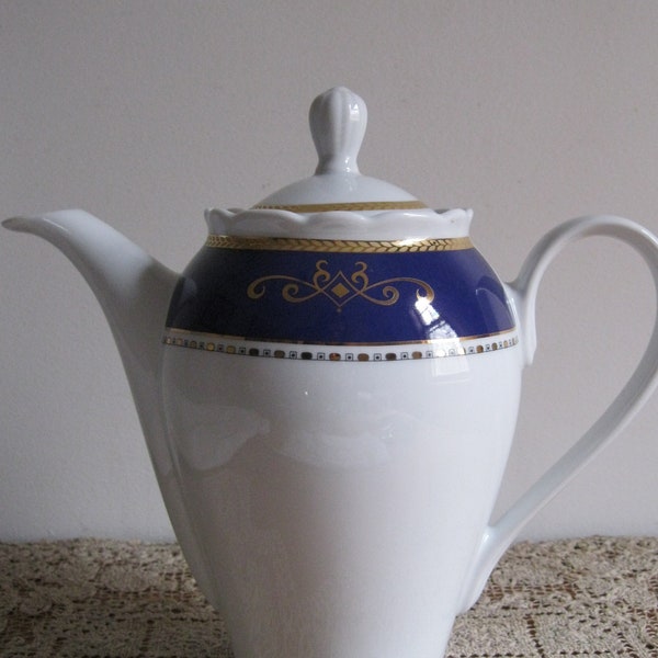 Rare Vintage C'mielow Porcelain Tea Pot-Made In Poland-Fine Porcelain Cobalt Blue W/ Gold Filigree-1790 Pattern-MCM...Reshopgoods