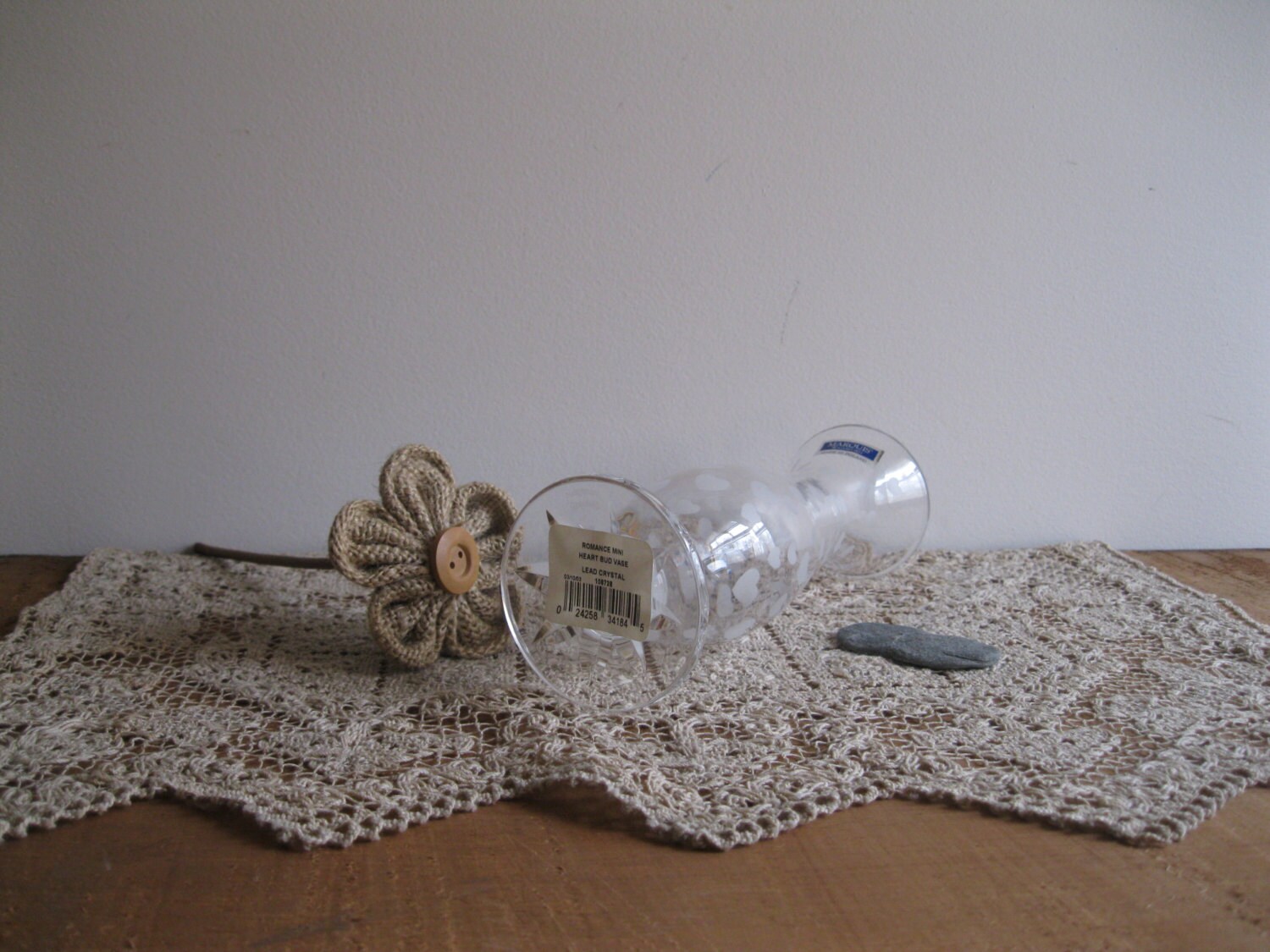 Vintage Waterford Crystal Heart Vase Etched Hearts Poland Marquis Gift