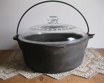 New Item! Vintage Wagner Ware Cast Iron Pot W/Glass Lid-5 Quart Dutch Oven Cooking Pot-Made in USA-Use From Kitchen To Camping...Reshopgoods