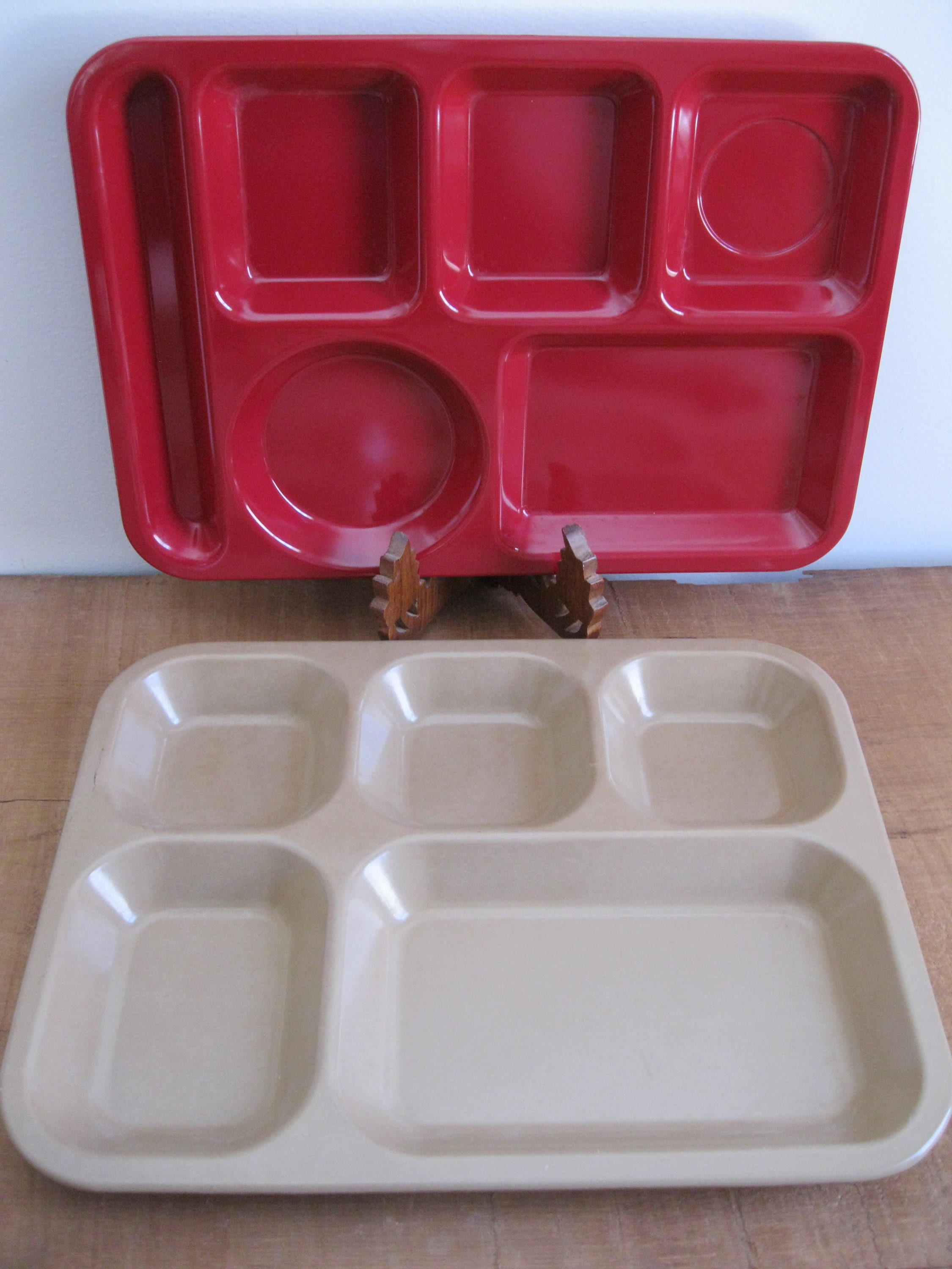 Vintage Divided Serving Trays 1 Red & 1 Tan Kids Lunch Etsy
