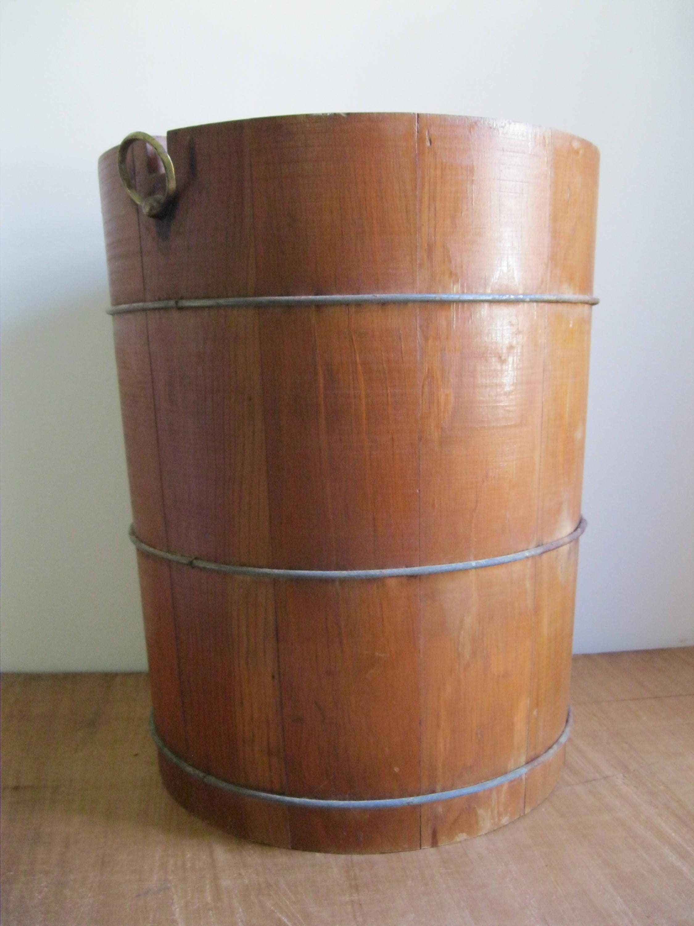 Vintage Wooden Barrel/bucket Tongue & Groove 12 Panel-3 Wire Bucket 3 ...