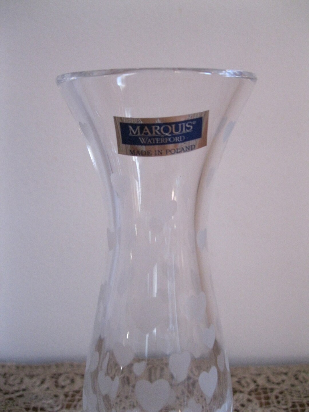 Vintage Waterford Crystal Heart Vase Etched Hearts Poland Marquis Gift