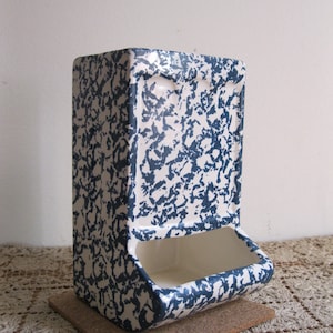 Vintage McCoy Spongeware Match Stick Holder-Style 151  USA-Wall Mountable Ceramic Blue And White...Reshopgoods