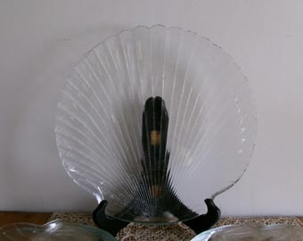 Platos de cristal vintage con forma de concha para mariscos - Juego de 6 platos de cristal transparente - Ideales para hornear o asar mariscos - Arcoroc France (?)...Reshopgoods