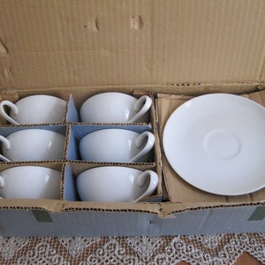 Vintage Japanese Tea Set No.54/71 Original Box-1/2 Dozen Cups W/ Saucers-Minimalist White-Wedding/Shower China...Reshopgoods