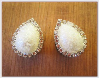 Glitter Pearl and Rhinestone Teardrop Wedding EAR TUNNEL PLUG Earrings pick gauge 2g 0g 00g 1/2" 9/16" 5/8" aka 6mm 8mm 10mm 12mm 14mm 16mm
