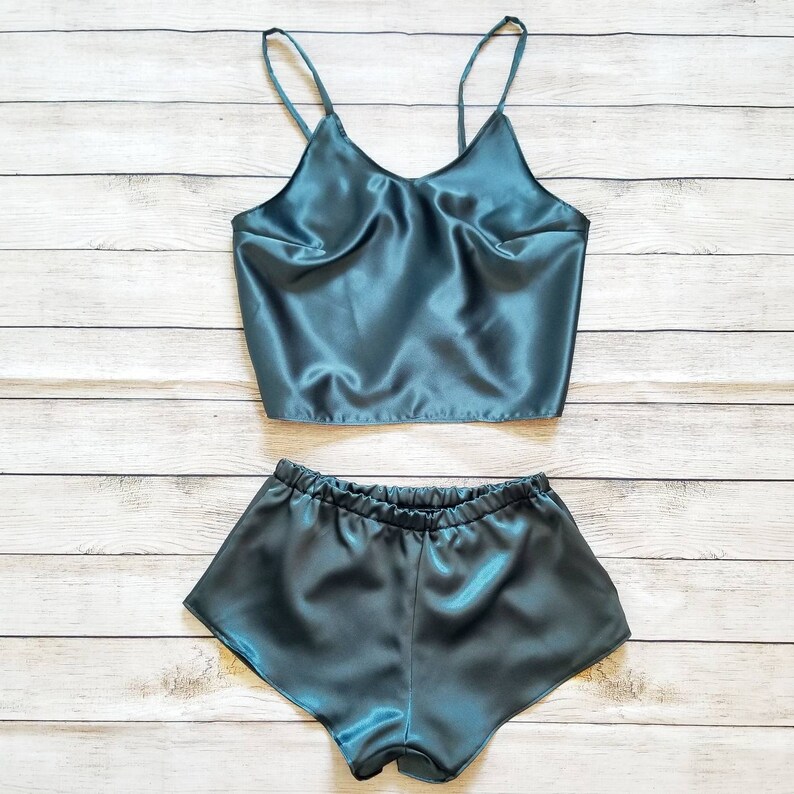 emerald green satin pajama set