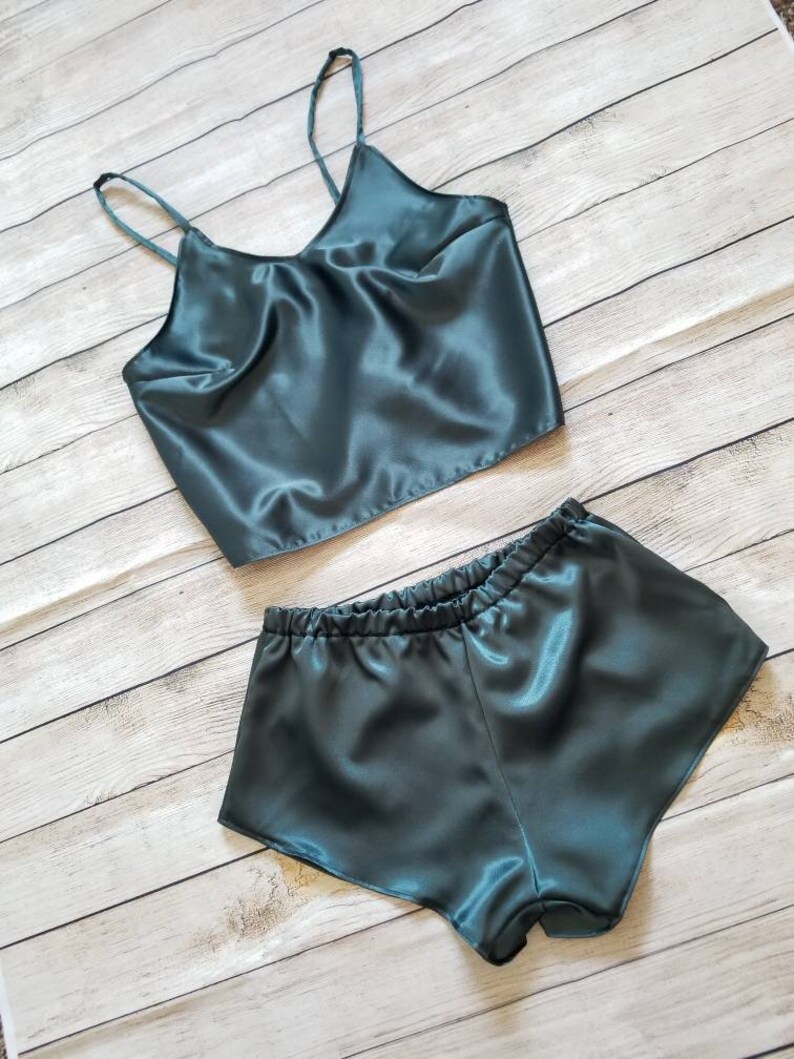 emerald green satin pajama set