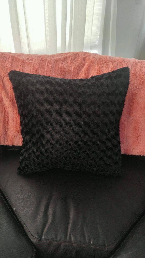 black plush faux fur throw pillow black swirl soft Etsy