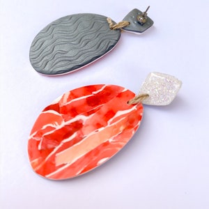 Colourful Fun Polymer Clay Earrings, Big Earrings, Artisan Earrings, Red, Salmon