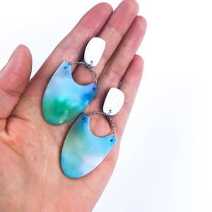 Colourful Handmade Polymer Clay Statement Earrings, Blue Misty Valley Collection Earrings, Statement Contemporary Earrings