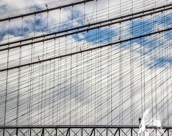 Brooklyn Bridge Wires - INSTANT DIGITAL DOWNLOAD - Square Print  - Brooklyn Bridge & suspension wires converge in the clouds over New York.