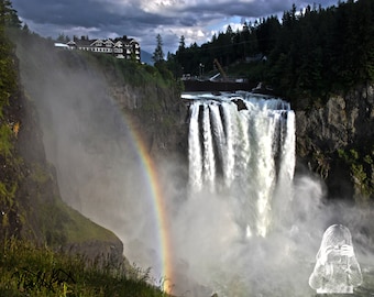 Snoqualmie Falls Rainbow - Instant Digital Download - a Rainbow rises from the waterfall made famous by Twin Peaks east of Seattle, WA.