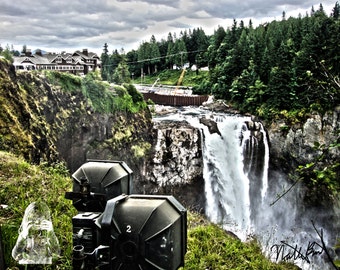 Snoqualmie Falls Lights - INSTANT DIGITAL DOWNLOAD - Lights point at the waterfall made famous by Twin Peaks just east of Seattle, Wa.