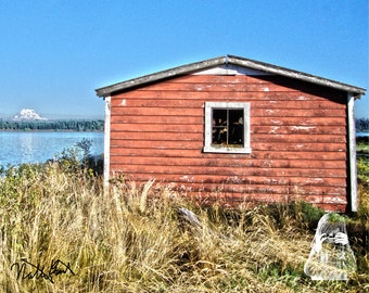 Anderson Boathouse - INSTANT DIGITAL DOWNLOAD - A long deserted boathouse on Anderson Island & Mt. Rainier south of Tacoma and Seattle, Wa.