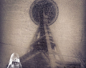 Rain Under the Needle - INSTANT DIGITAL DOWNLOAD - Rain pools on a clear canopy below the Space Needle in Seattle, Washington