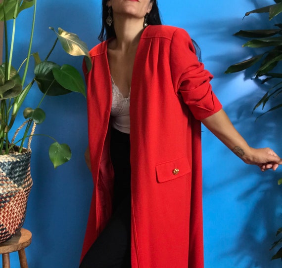 Vintage Valentino 80s Red Maxi Coat Dress Designer