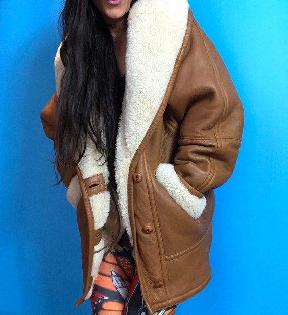 Vintage 70s 80s Sheepskin Leather Coat