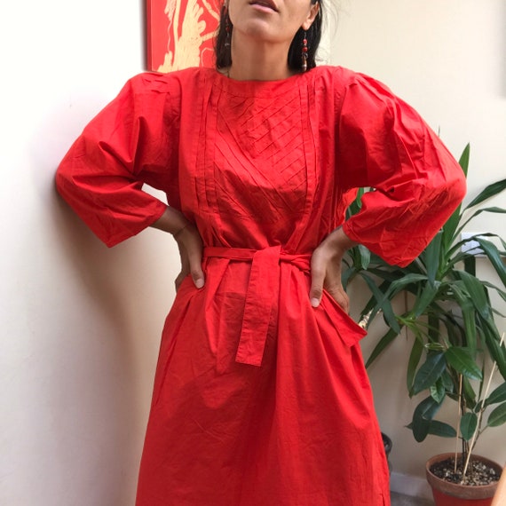 Vintage 80s Red Maxi Dress Betty Barclay Pure Cott