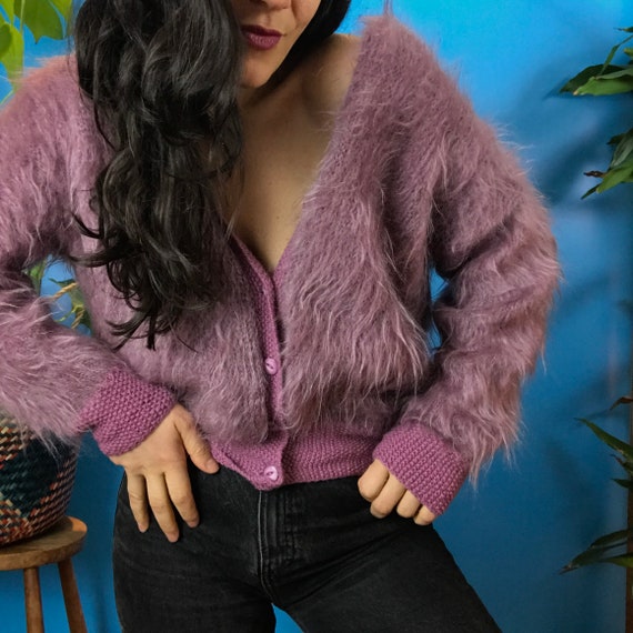 80s Mohair Cardigan | Purple Mohair Cardigan | Vi