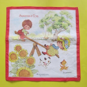 Vintage Little Lovables petite fille en coton pour enfant et un garçon sur une bascule planche à dessin cartes de voeux Japon Susanna Tom