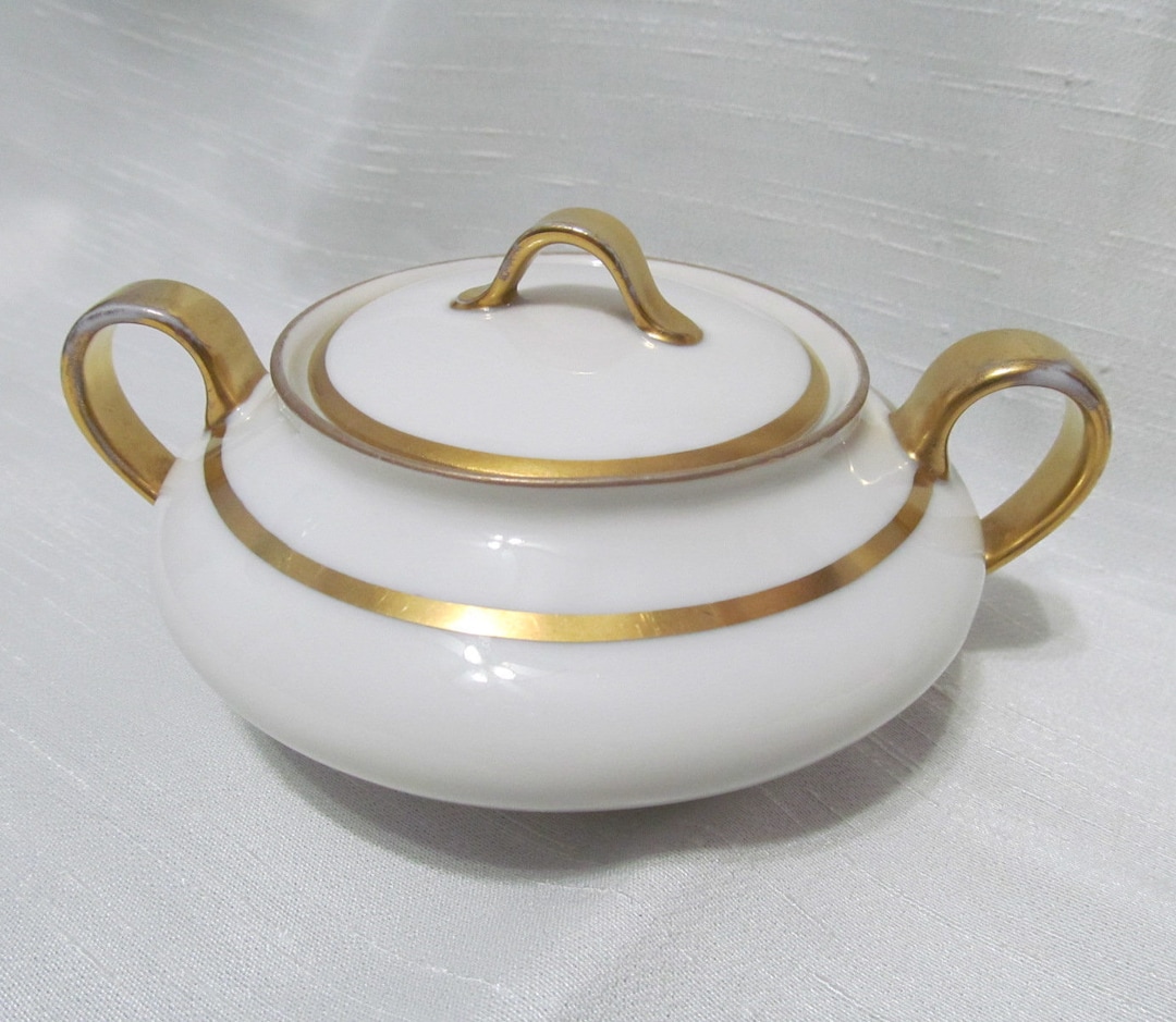 Theodore Haviland Limoges Sugar Bowl With Lid off White and Gold France