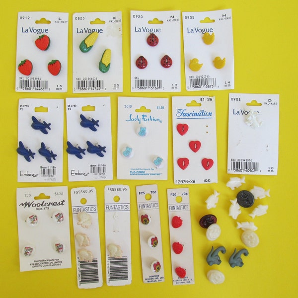 Novelty buttons assorted lot animals hearts airplanes