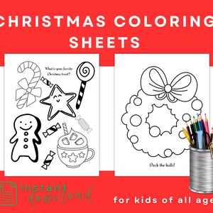 Christmas Coloring Sheets- Kids&#39; Christmas Coloring Pages- Instant Download - Print at Home- 8.5x11&quot; PDF- Holiday Coloring Sheets
