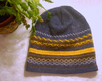 SALE - Blue Striped Beanie (Upcycled Sweater)