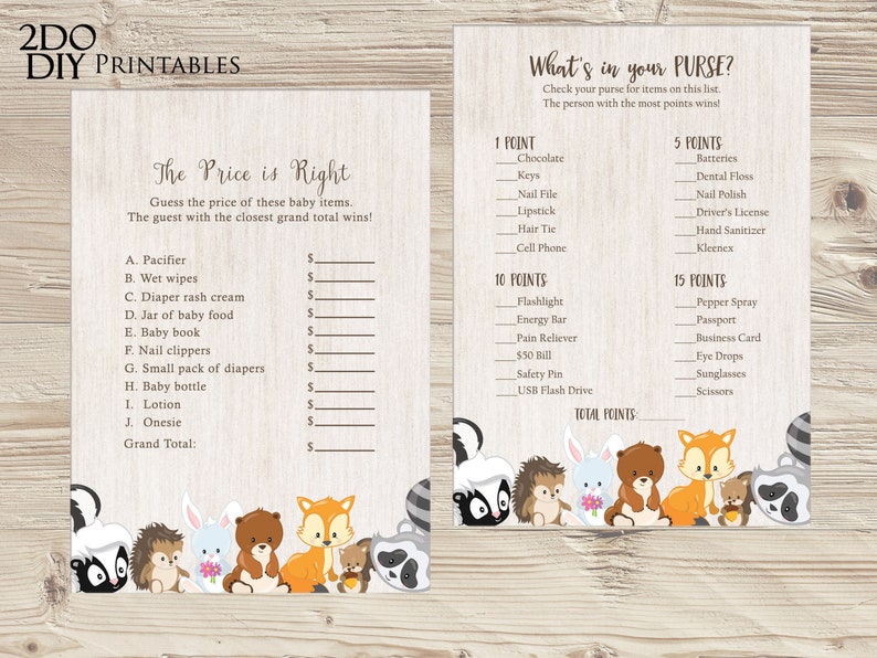 Woodland Baby Shower Games Package Woodland Game Package |Baby Shower Party Most Popular Instant Download Woodland Bundle