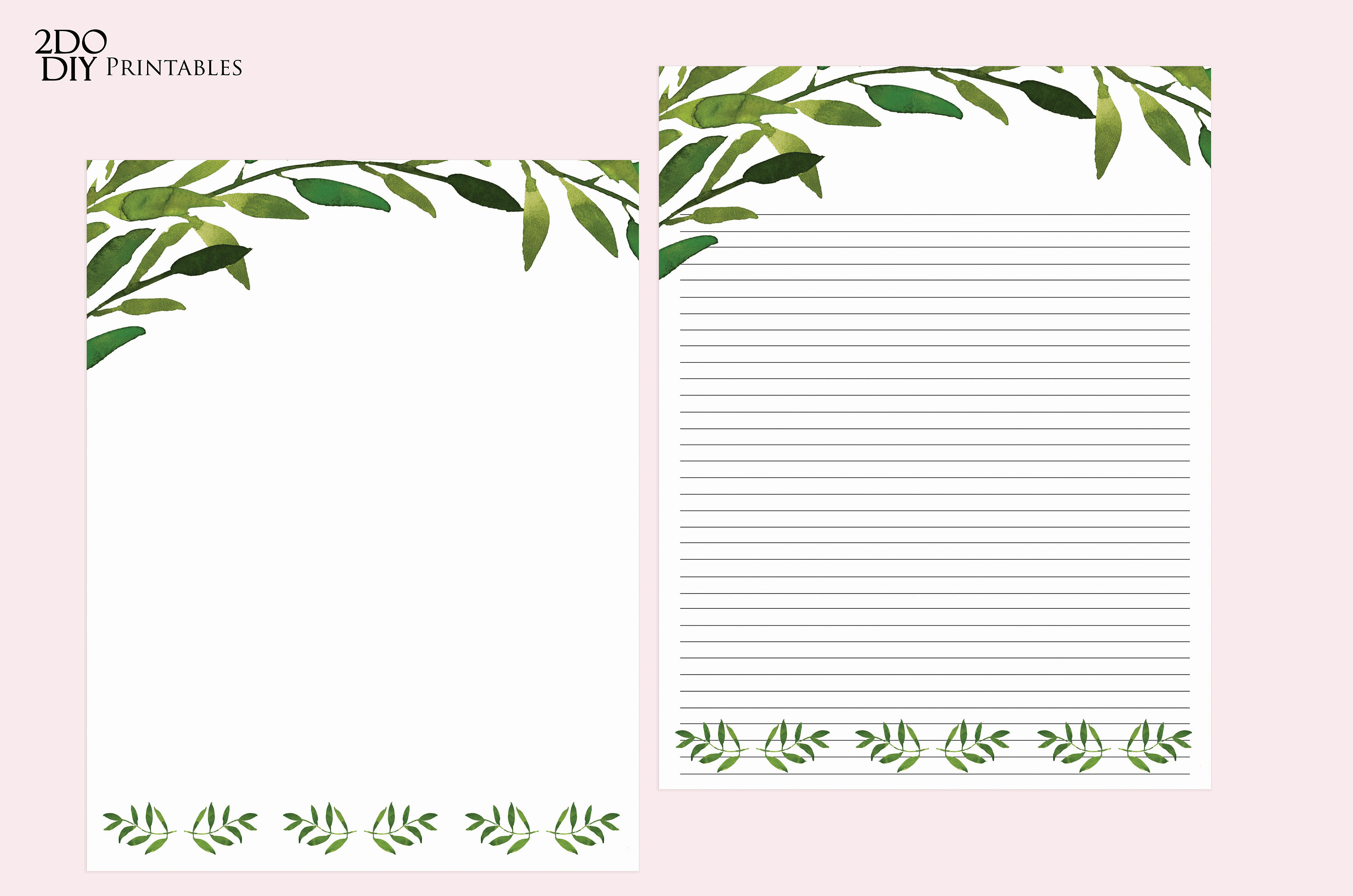 Leaves Printable Note Paper 8.5x11 Unlined Lined Etsy