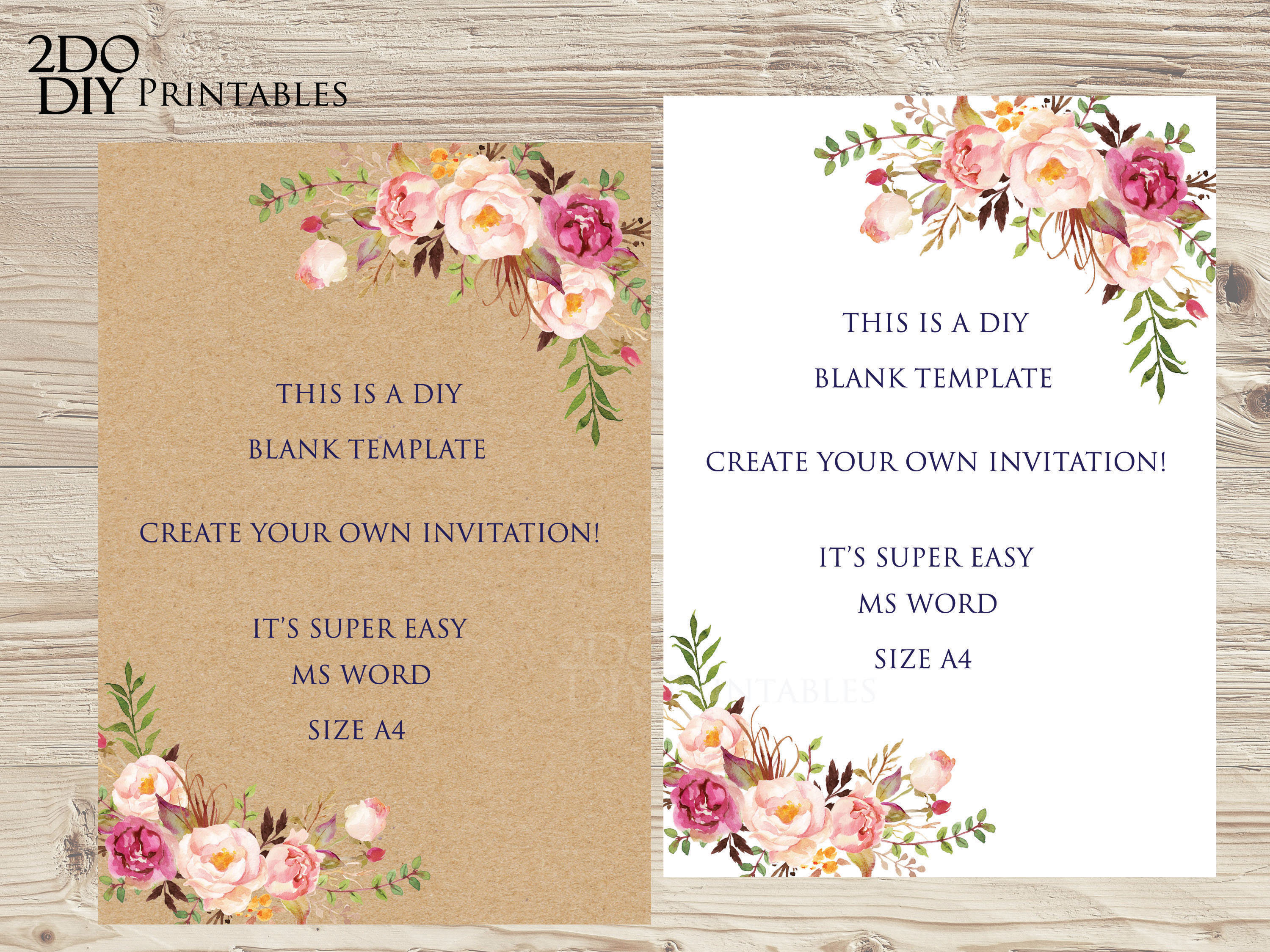 Floral Edit Yourself Invitation/ MS Word /Size A4/DIY Floral | Etsy