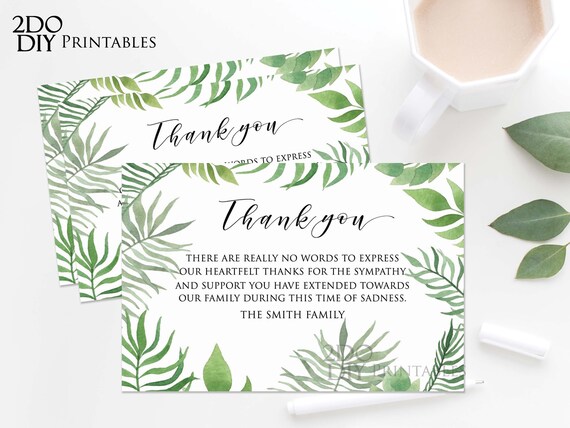 Editable Greenery Funeral Thank You Card Memorial Editable Etsy