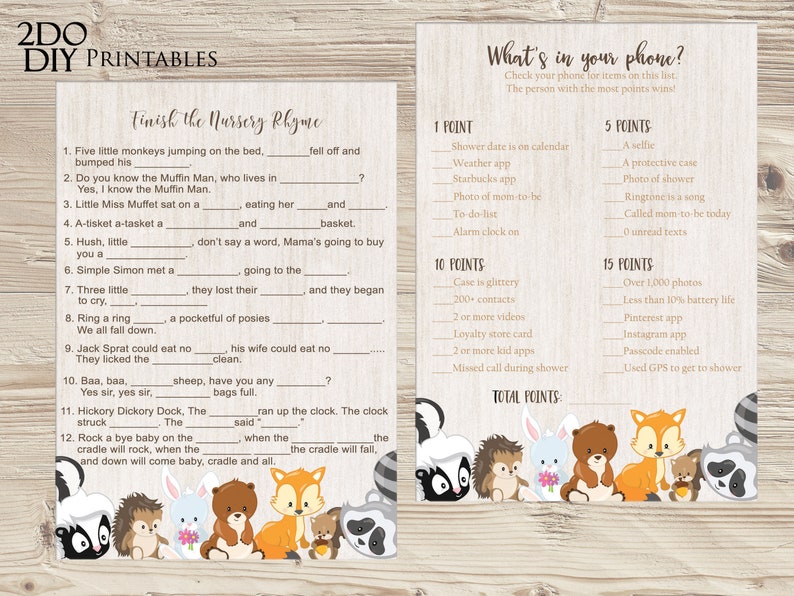 Woodland Baby Shower Games Package Woodland Game Package |Baby Shower Party Most Popular Instant Download Woodland Bundle