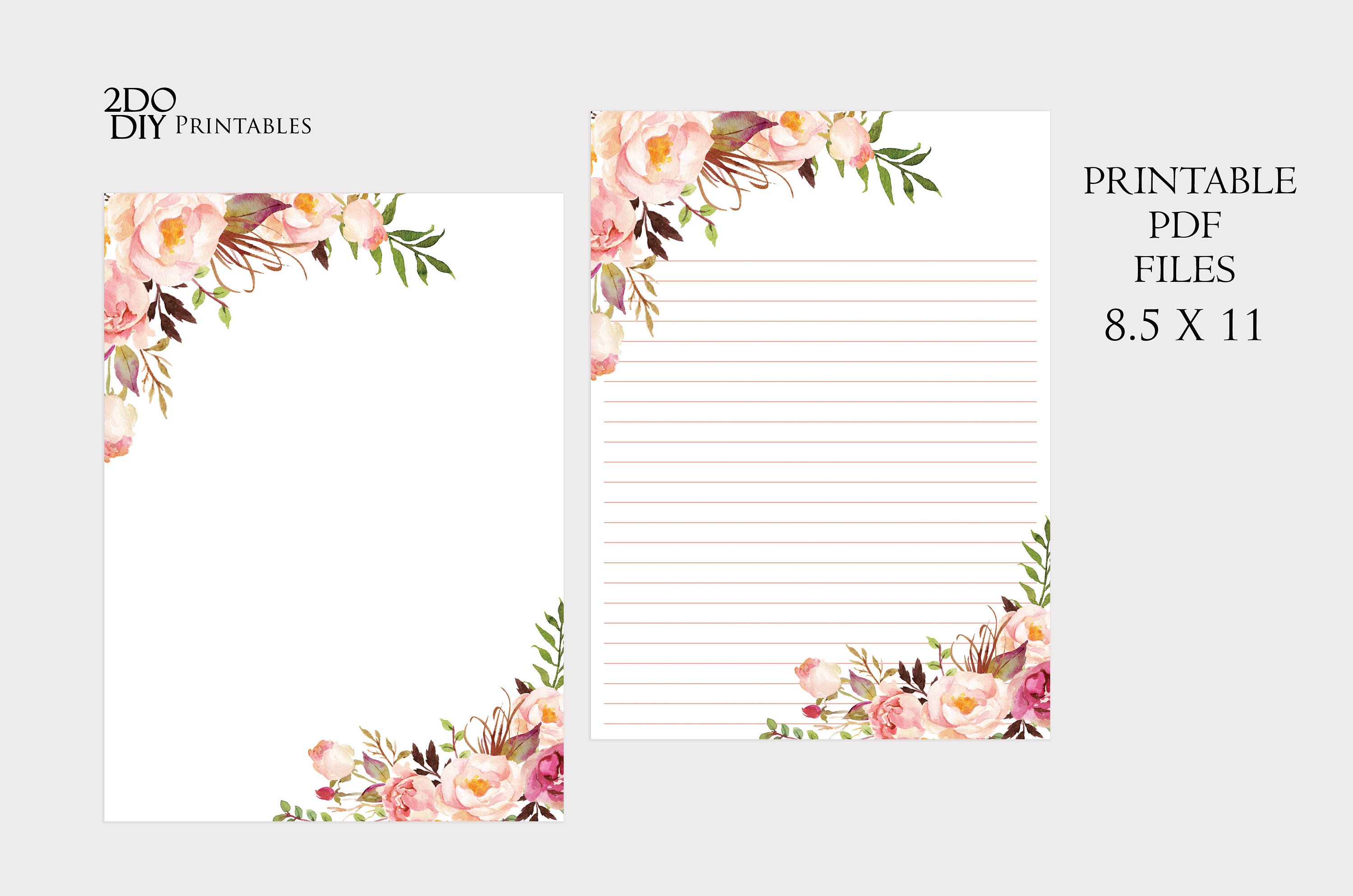 Floral Printable Letter Paper, Line Sheet, Floral Printable Letter Paper, Writing  Paper Printable, Letter Writing Set 