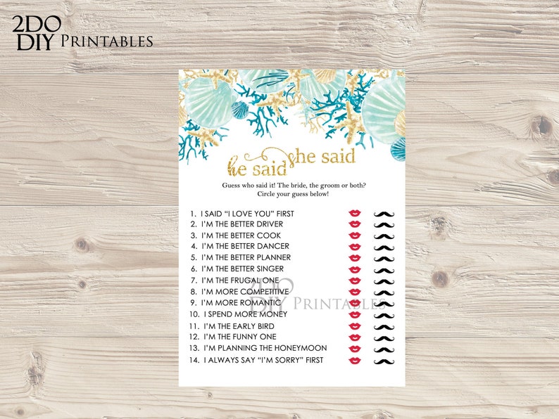 Beach Themed Bridal Shower Games Package Under the Sea Etsy