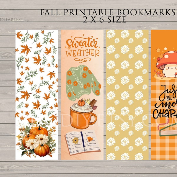 DIY Printable Fall Bookmarks Autumn Leaves & Pumpkins Books Bookish Reader Bookmarks Digital Printable Bookmarks