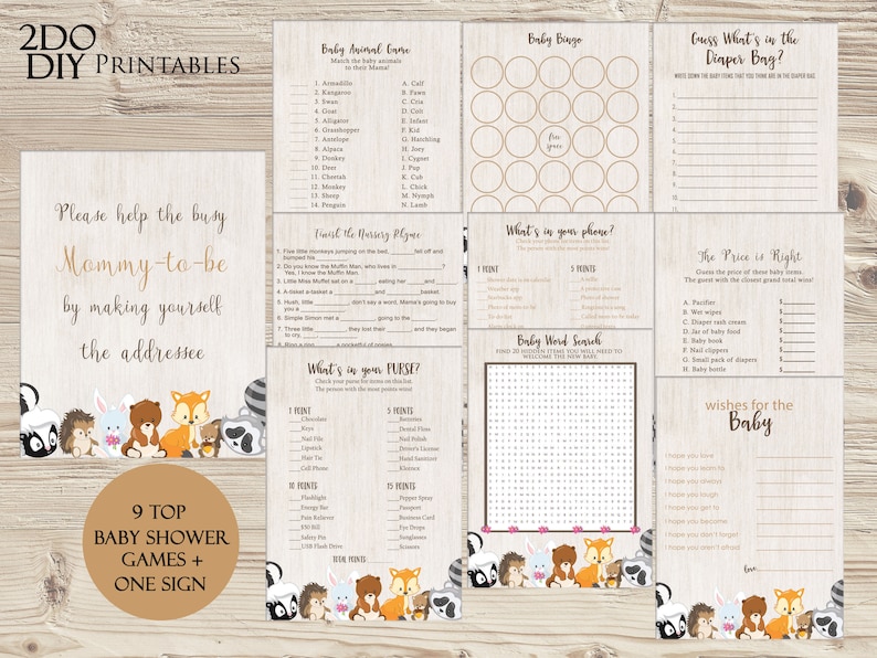 Woodland Baby Shower Games Package Woodland Game Package |Baby Shower Party Most Popular Instant Download Woodland Bundle